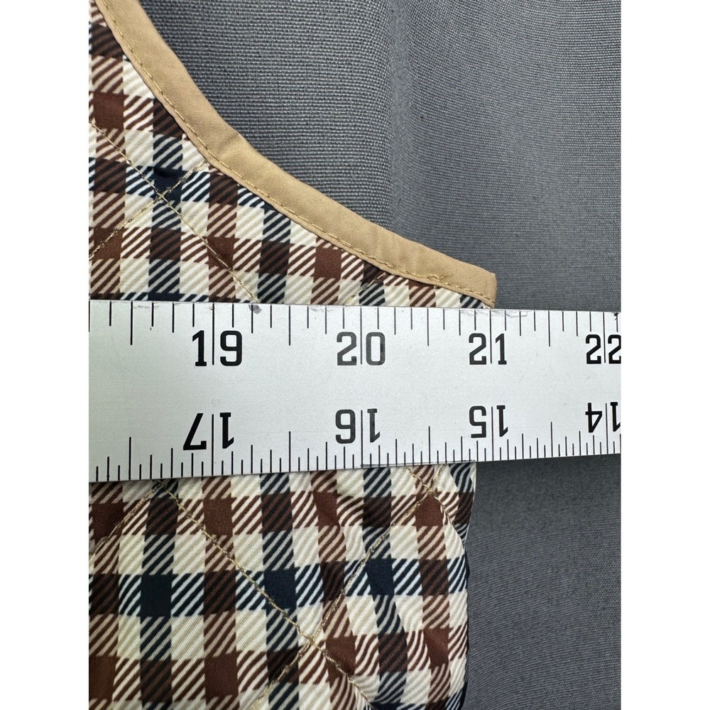 Lands' End Women Medium Quilted Primaloft Vest Brown Navy Check Plaid Snap Front - Picture 8 of 11